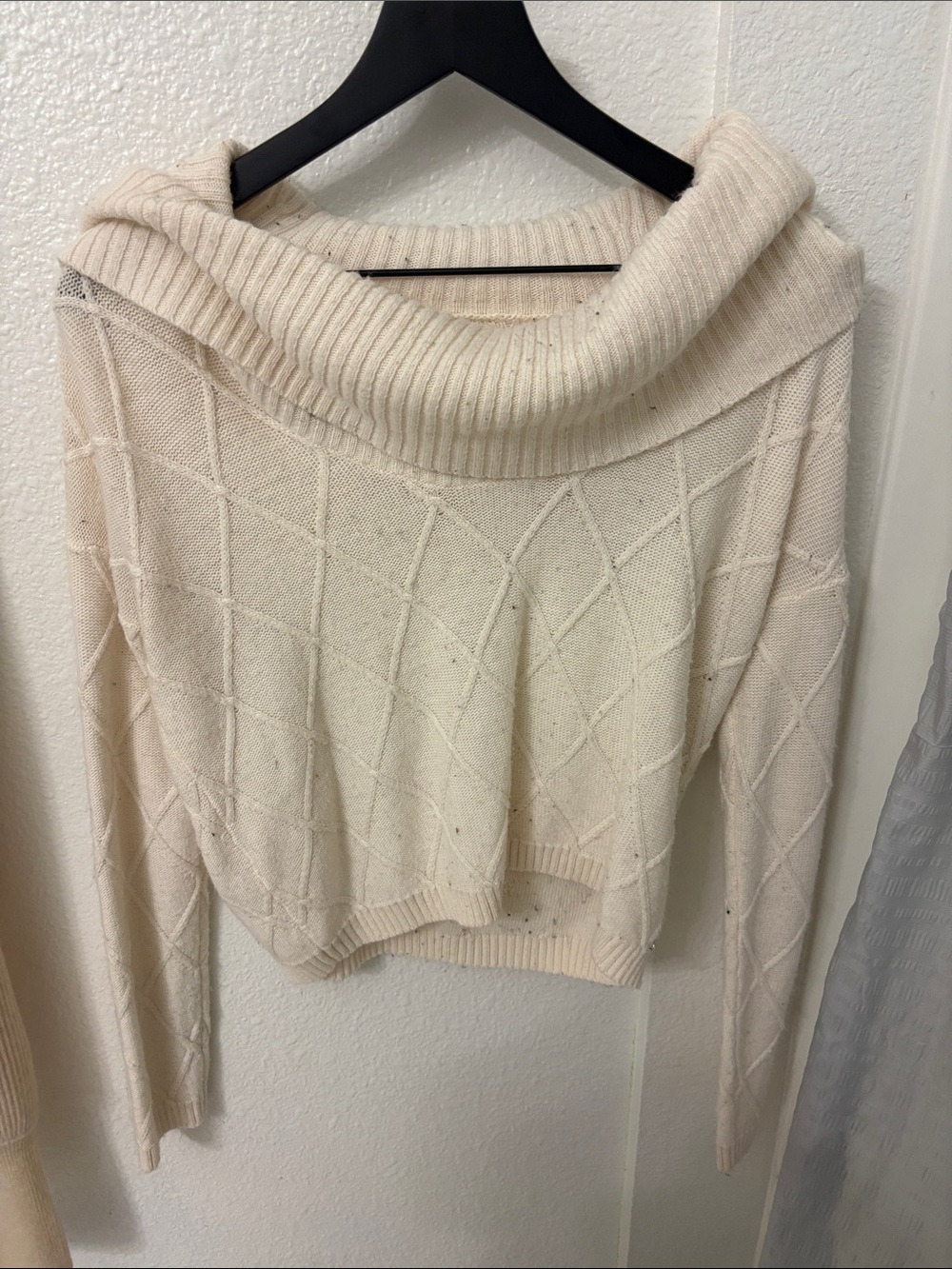 Women's Cream Off-Shoulder Cable Knit Sweater